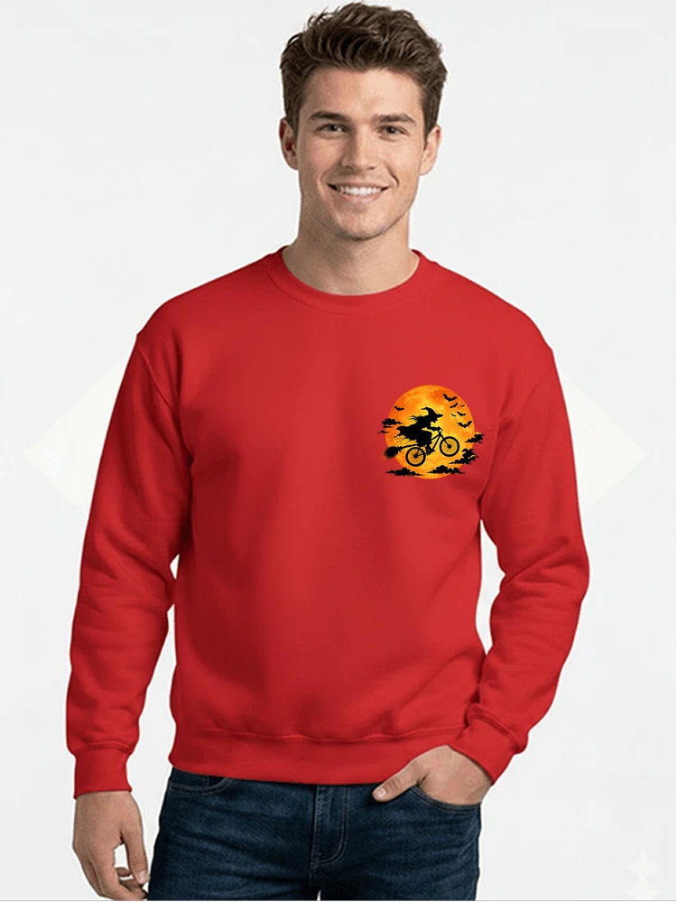 lustiges hexe fahrrad t shirt halloween vollmond biker shirt sweatshirt mit rundhalsausschnitt red