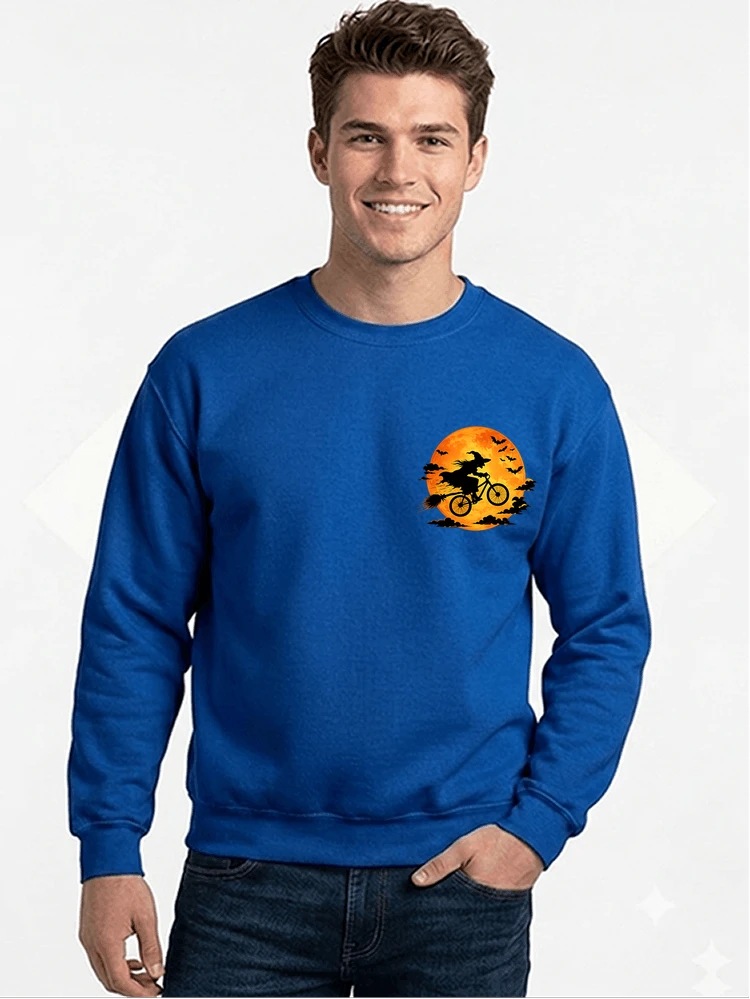 lustiges hexe fahrrad t shirt halloween vollmond biker shirt sweatshirt mit rundhalsausschnitt royal blue