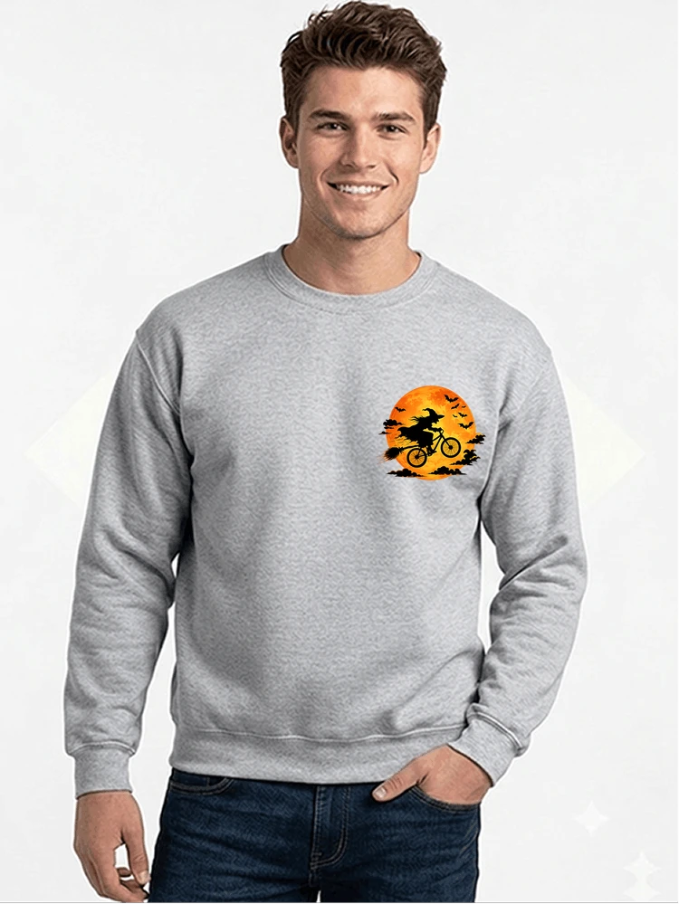lustiges hexe fahrrad t shirt halloween vollmond biker shirt sweatshirt mit rundhalsausschnitt sport grey