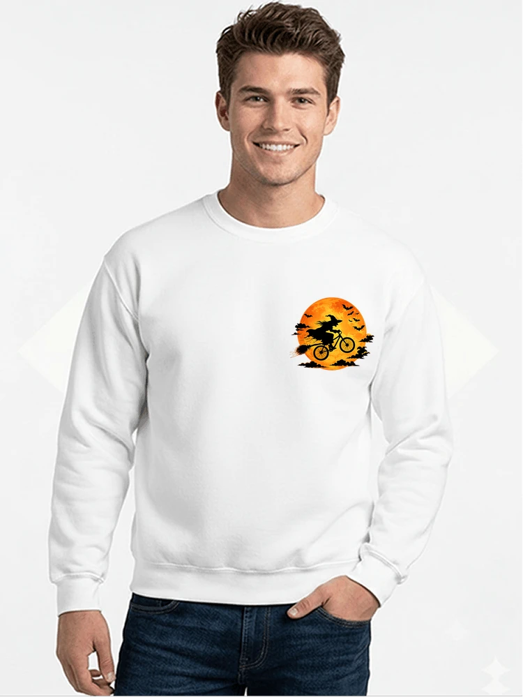 lustiges hexe fahrrad t shirt halloween vollmond biker shirt sweatshirt mit rundhalsausschnitt white