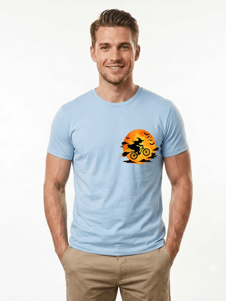 lustiges hexe fahrrad t shirt halloween vollmond biker shirt t shirt light blue