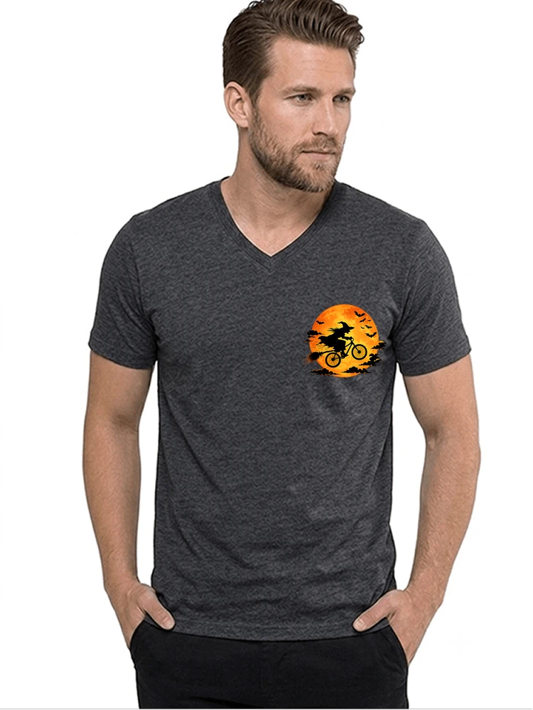 lustiges hexe fahrrad t shirt halloween vollmond biker shirt t shirt mit v ausschnitt anthracite melange