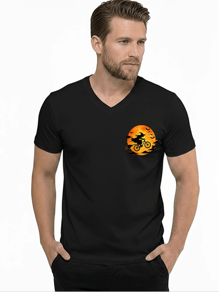 lustiges hexe fahrrad t shirt halloween vollmond biker shirt t shirt mit v ausschnitt black