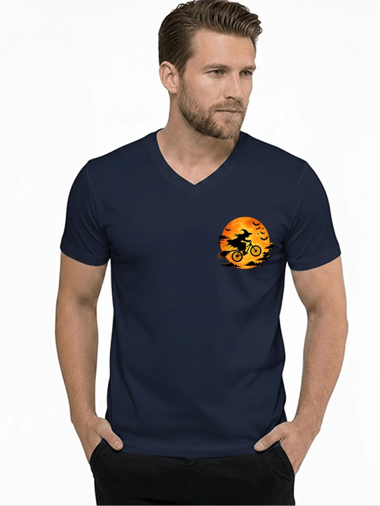 lustiges hexe fahrrad t shirt halloween vollmond biker shirt t shirt mit v ausschnitt navy