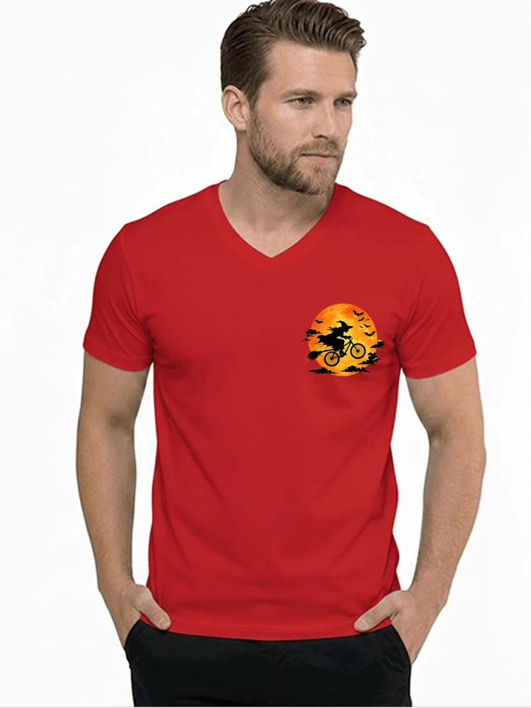lustiges hexe fahrrad t shirt halloween vollmond biker shirt t shirt mit v ausschnitt red