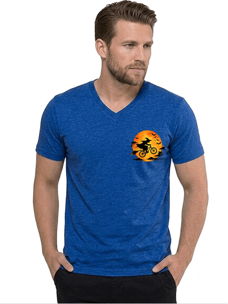 lustiges hexe fahrrad t shirt halloween vollmond biker shirt t shirt mit v ausschnitt royal blue
