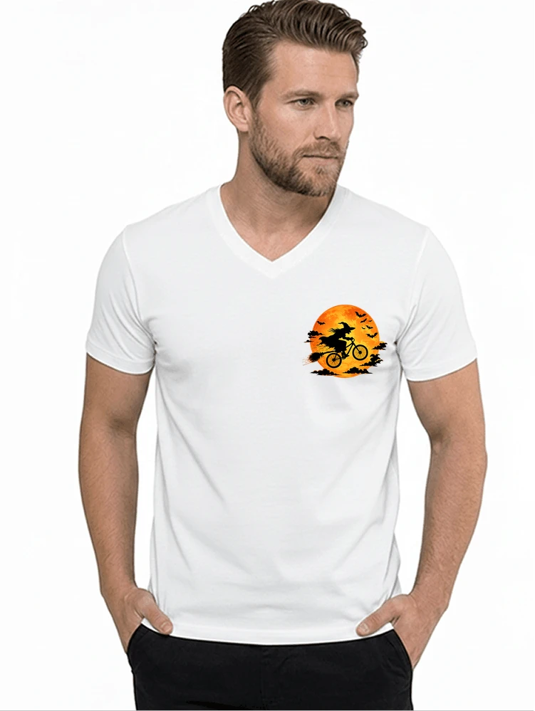 lustiges hexe fahrrad t shirt halloween vollmond biker shirt t shirt mit v ausschnitt white