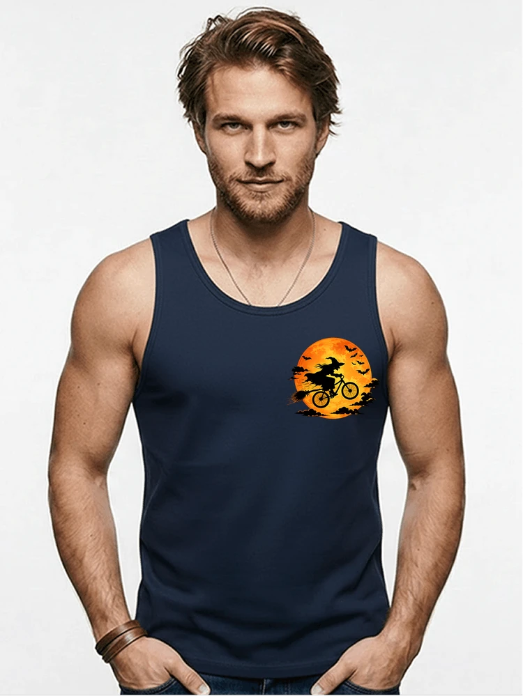 lustiges hexe fahrrad t shirt halloween vollmond biker shirt tanktop navy
