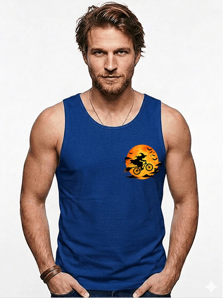 lustiges hexe fahrrad t shirt halloween vollmond biker shirt tanktop royal blue