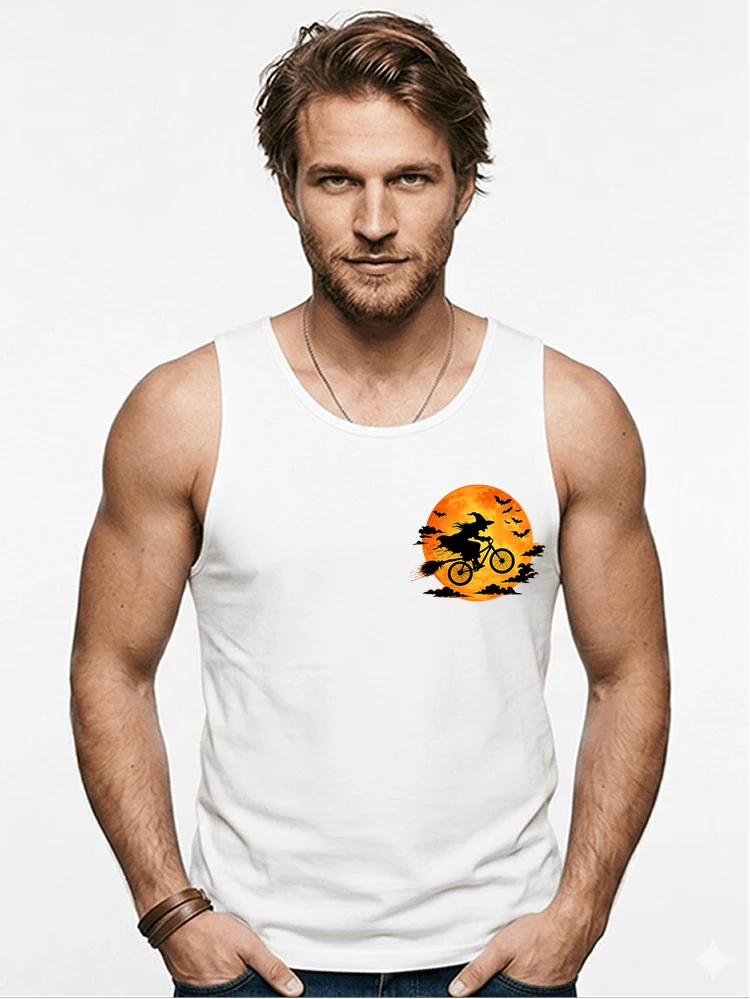 lustiges hexe fahrrad t shirt halloween vollmond biker shirt tanktop white