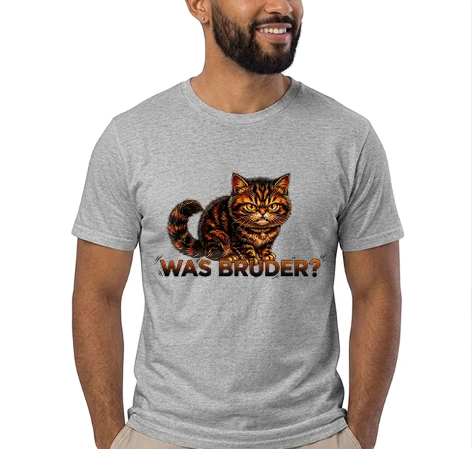 Lustiges Katzen T-Shirt “WAS BRUDER?” – Freche Katze Meme Shirt
