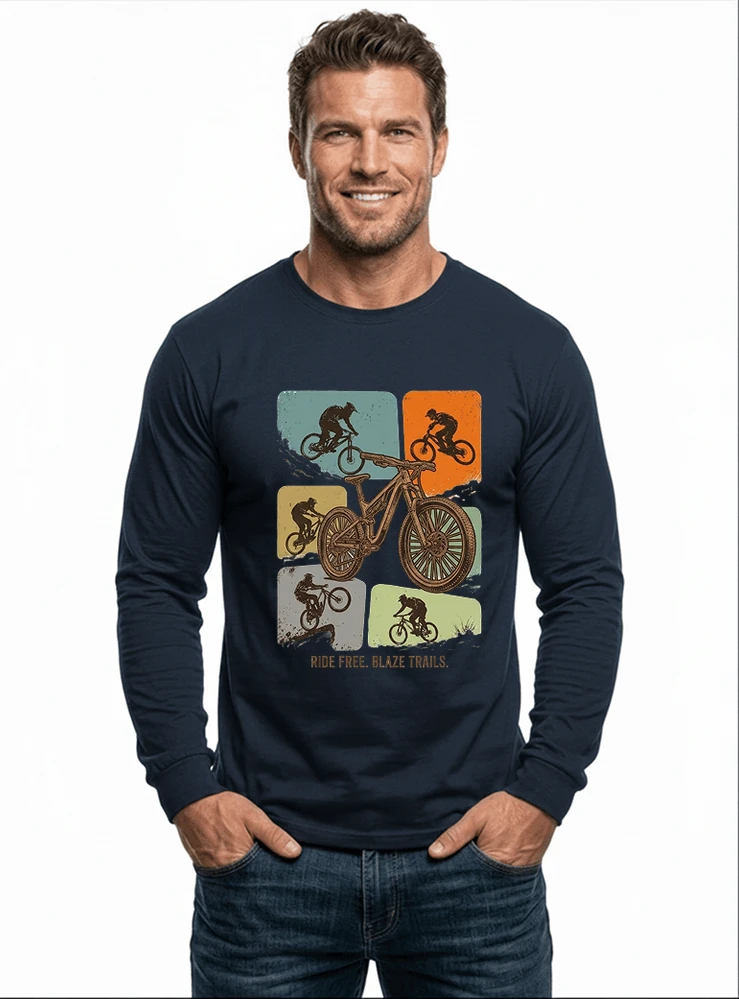 mountainbike t shirt retro mtb fahrrad shirt cooles geschenk fr mountainbiker radfahrer unisex shirt langarmshirt navy