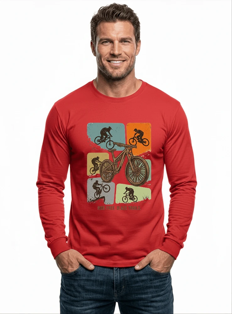 mountainbike t shirt retro mtb fahrrad shirt cooles geschenk fr mountainbiker radfahrer unisex shirt langarmshirt red