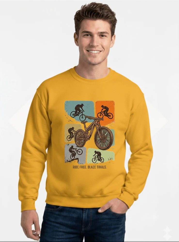 mountainbike t shirt retro mtb fahrrad shirt cooles geschenk fr mountainbiker radfahrer unisex shirt sweatshirt mit rundhalsausschnitt gold