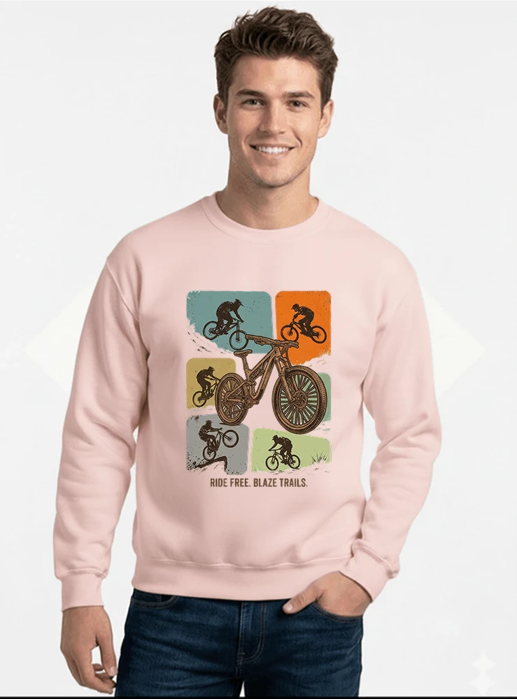mountainbike t shirt retro mtb fahrrad shirt cooles geschenk fr mountainbiker radfahrer unisex shirt sweatshirt mit rundhalsausschnitt light pink