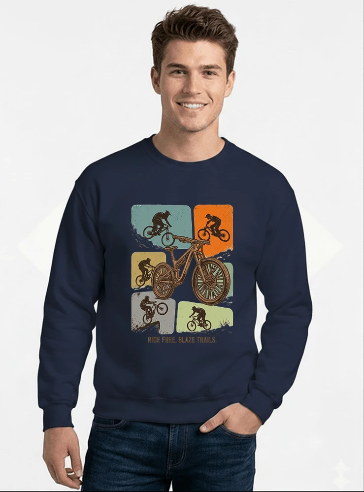 mountainbike t shirt retro mtb fahrrad shirt cooles geschenk fr mountainbiker radfahrer unisex shirt sweatshirt mit rundhalsausschnitt navy
