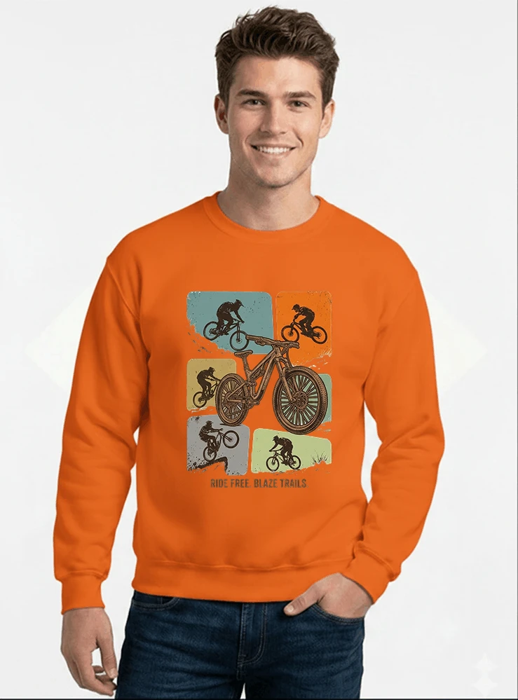 mountainbike t shirt retro mtb fahrrad shirt cooles geschenk fr mountainbiker radfahrer unisex shirt sweatshirt mit rundhalsausschnitt orange