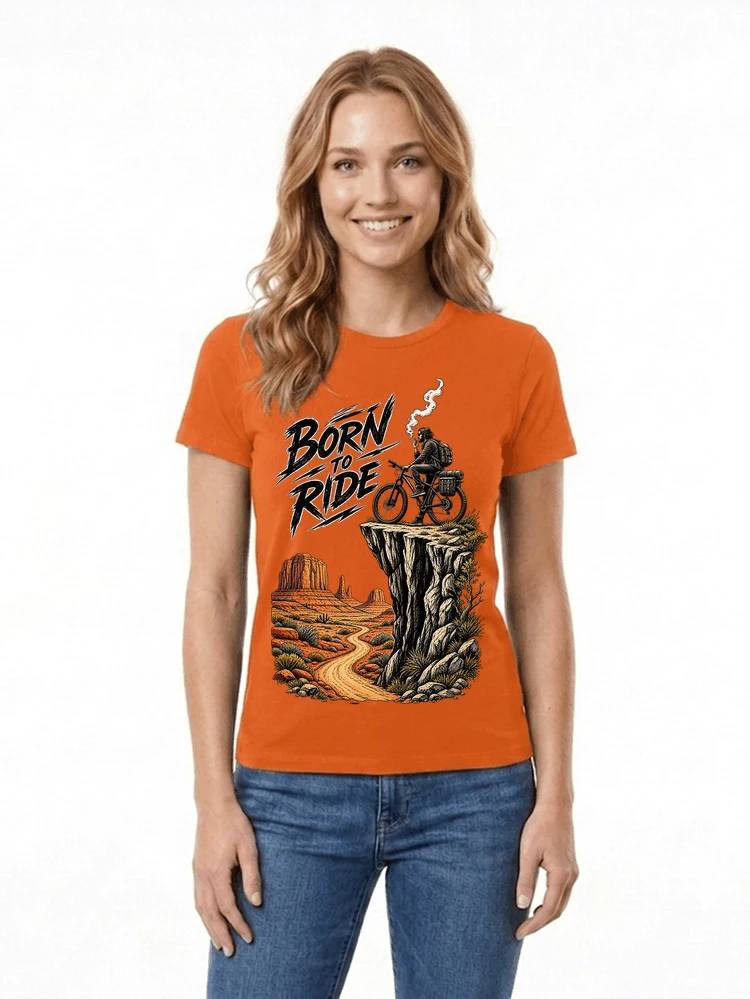 mtb abenteuer t shirt bikepacking outdoor radfahrer geschenk damen t shirt orange