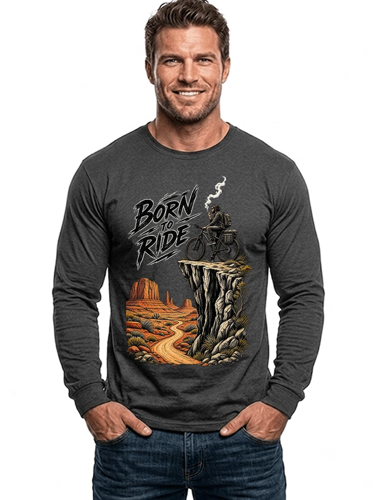 mtb abenteuer t shirt bikepacking outdoor radfahrer geschenk langarmshirt anthracite melange