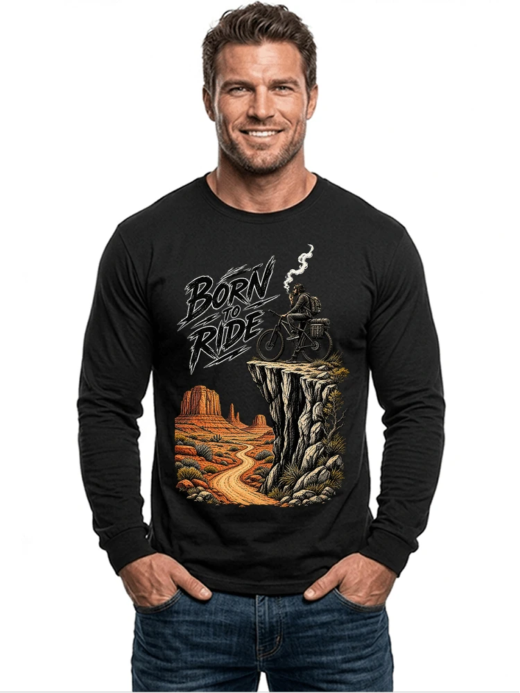 mtb abenteuer t shirt bikepacking outdoor radfahrer geschenk langarmshirt black