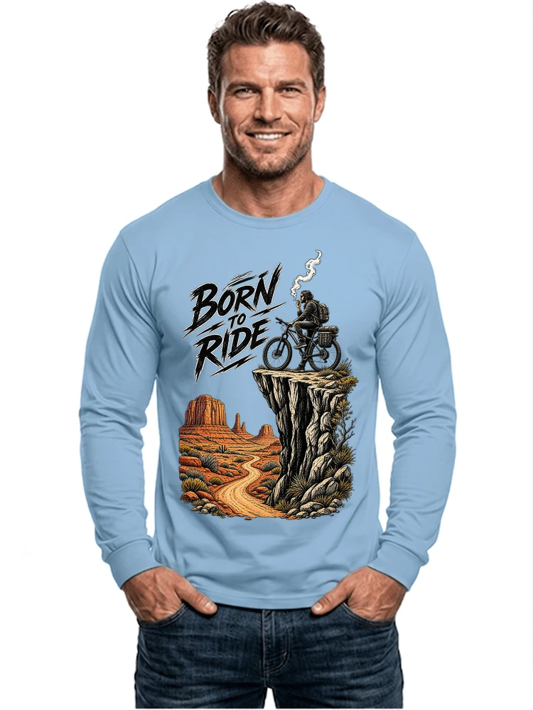 mtb abenteuer t shirt bikepacking outdoor radfahrer geschenk langarmshirt light blue