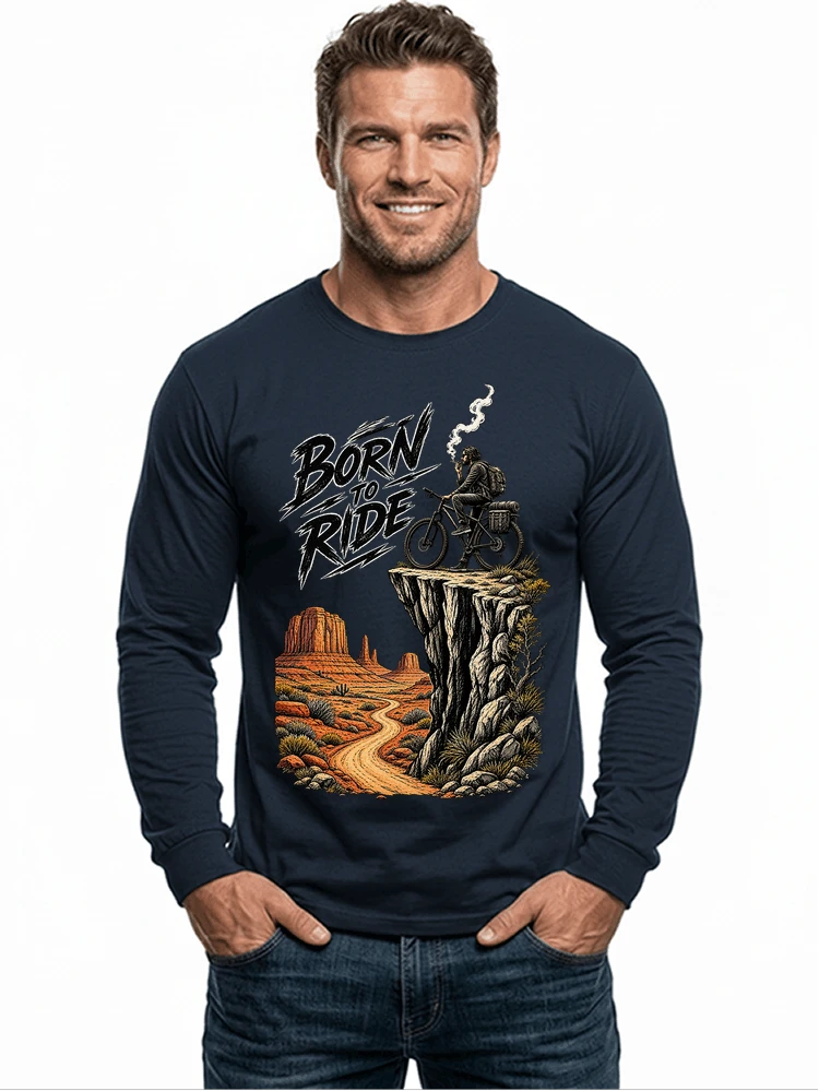 mtb abenteuer t shirt bikepacking outdoor radfahrer geschenk langarmshirt navy