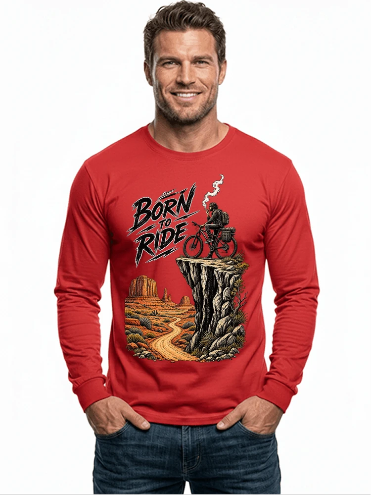 mtb abenteuer t shirt bikepacking outdoor radfahrer geschenk langarmshirt red