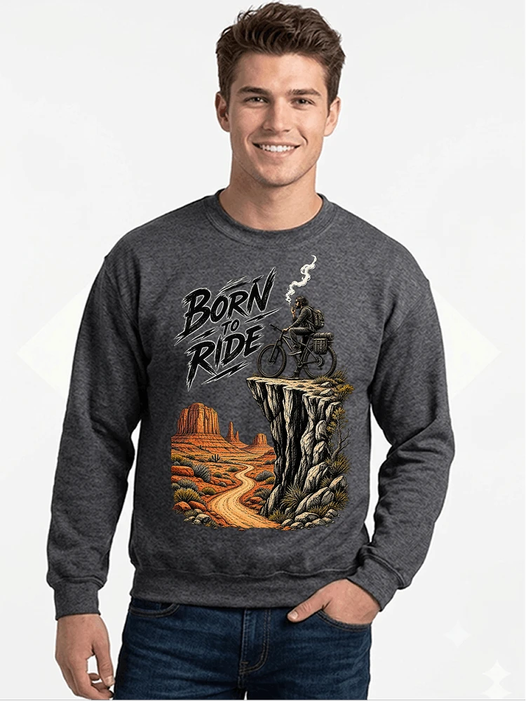 mtb abenteuer t shirt bikepacking outdoor radfahrer geschenk sweatshirt mit rundhalsausschnitt anthracite melange