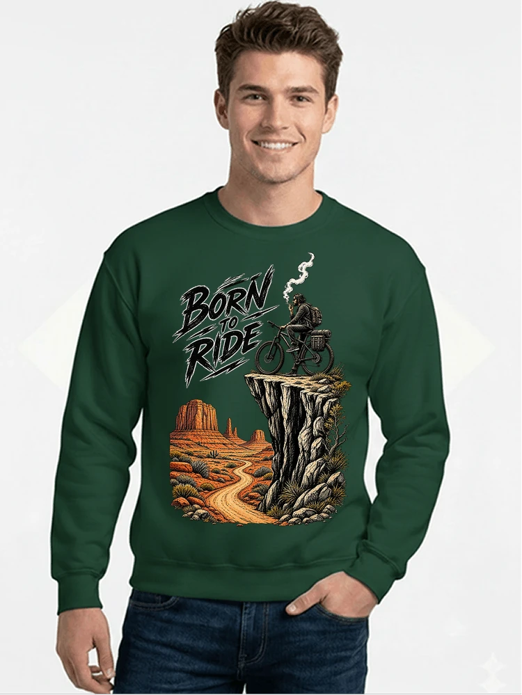 mtb abenteuer t shirt bikepacking outdoor radfahrer geschenk sweatshirt mit rundhalsausschnitt forest green