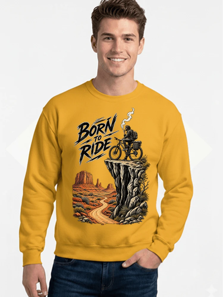 mtb abenteuer t shirt bikepacking outdoor radfahrer geschenk sweatshirt mit rundhalsausschnitt gold