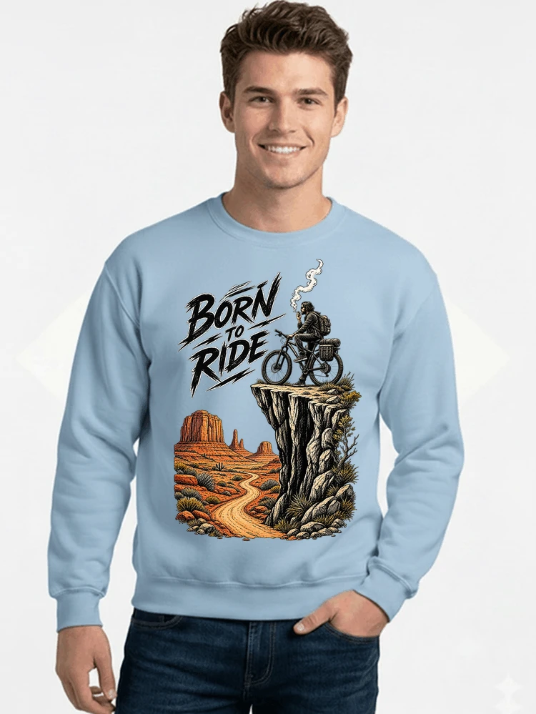 mtb abenteuer t shirt bikepacking outdoor radfahrer geschenk sweatshirt mit rundhalsausschnitt light blue