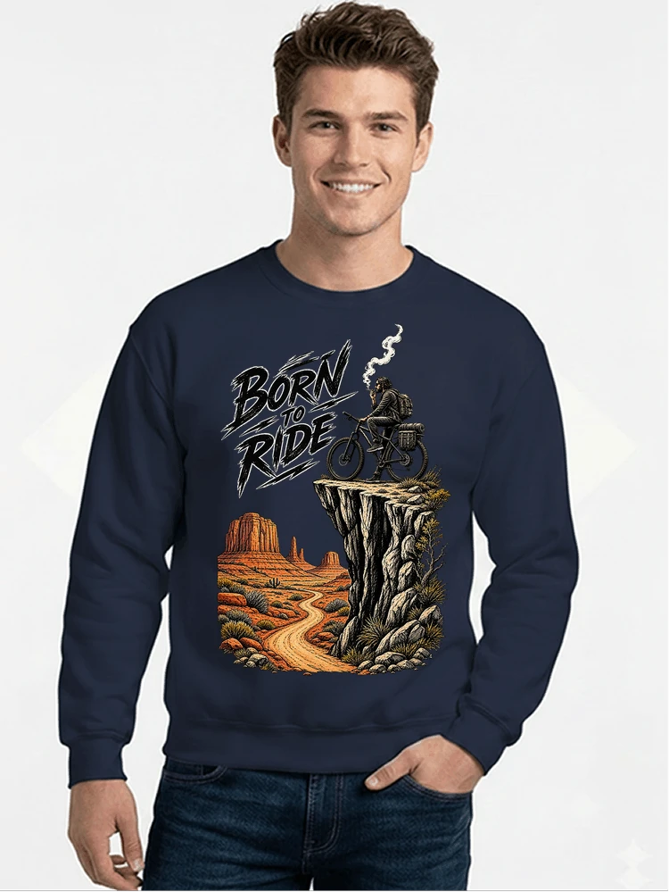 mtb abenteuer t shirt bikepacking outdoor radfahrer geschenk sweatshirt mit rundhalsausschnitt navy