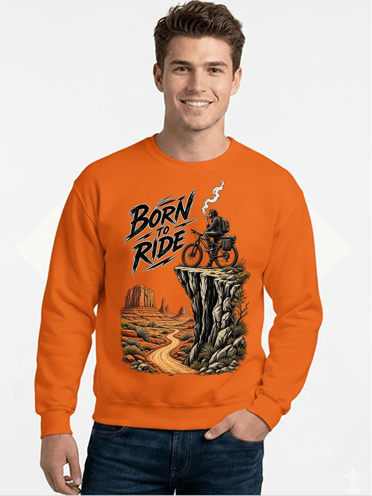 mtb abenteuer t shirt bikepacking outdoor radfahrer geschenk sweatshirt mit rundhalsausschnitt orange