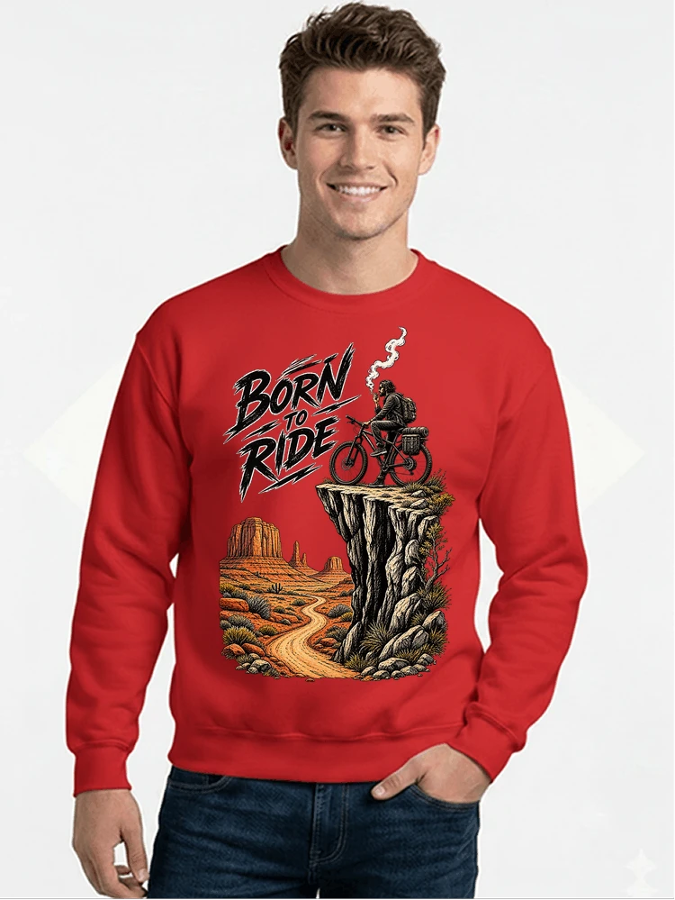mtb abenteuer t shirt bikepacking outdoor radfahrer geschenk sweatshirt mit rundhalsausschnitt red