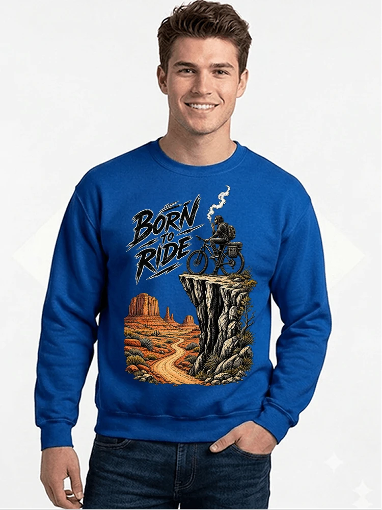 mtb abenteuer t shirt bikepacking outdoor radfahrer geschenk sweatshirt mit rundhalsausschnitt royal blue