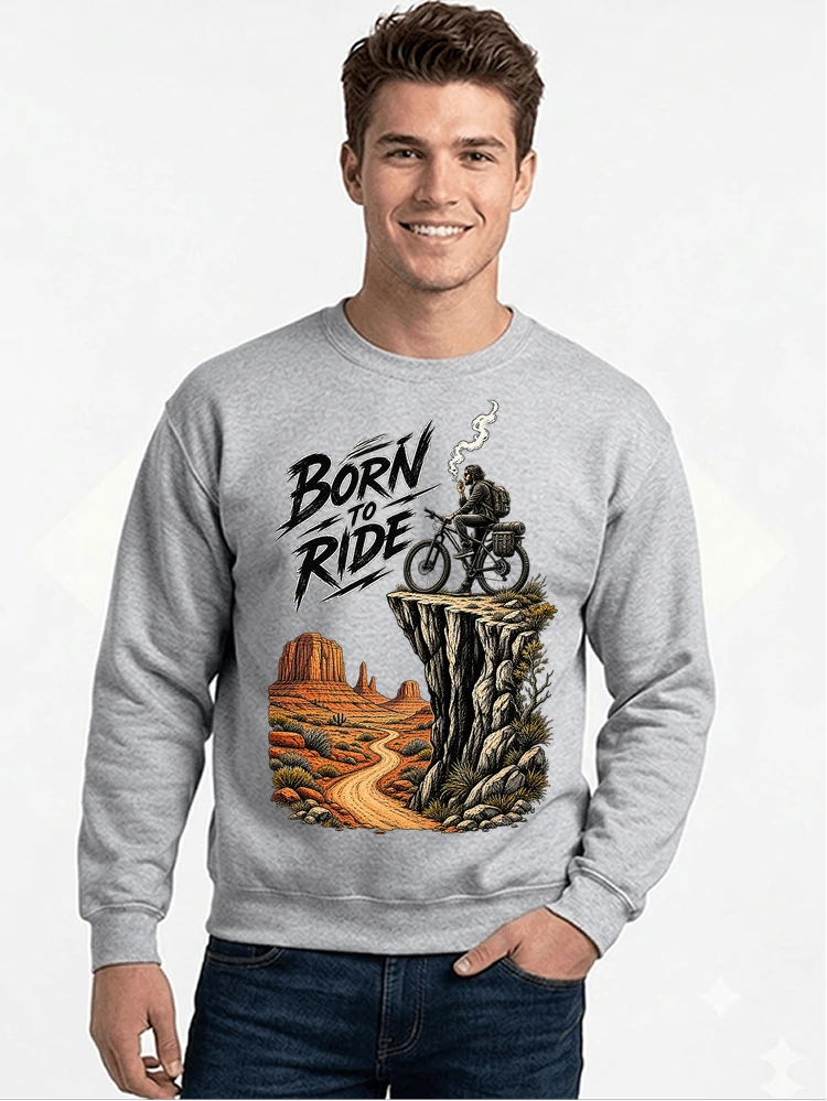 mtb abenteuer t shirt bikepacking outdoor radfahrer geschenk sweatshirt mit rundhalsausschnitt sport grey