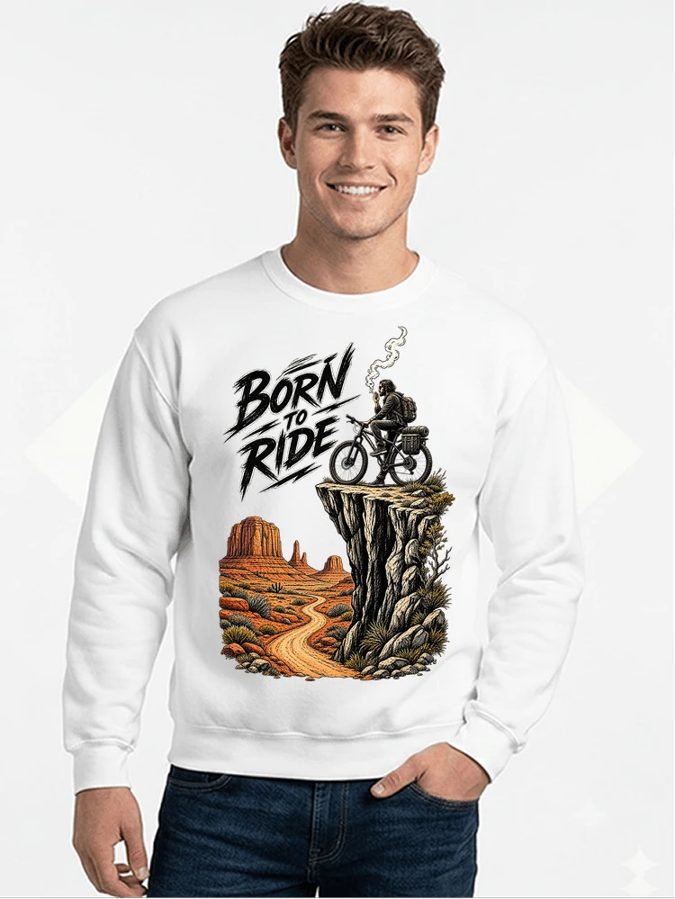 mtb abenteuer t shirt bikepacking outdoor radfahrer geschenk sweatshirt mit rundhalsausschnitt white