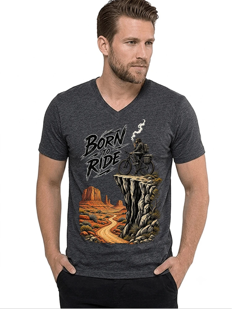 mtb abenteuer t shirt bikepacking outdoor radfahrer geschenk t shirt mit v ausschnitt anthracite melange