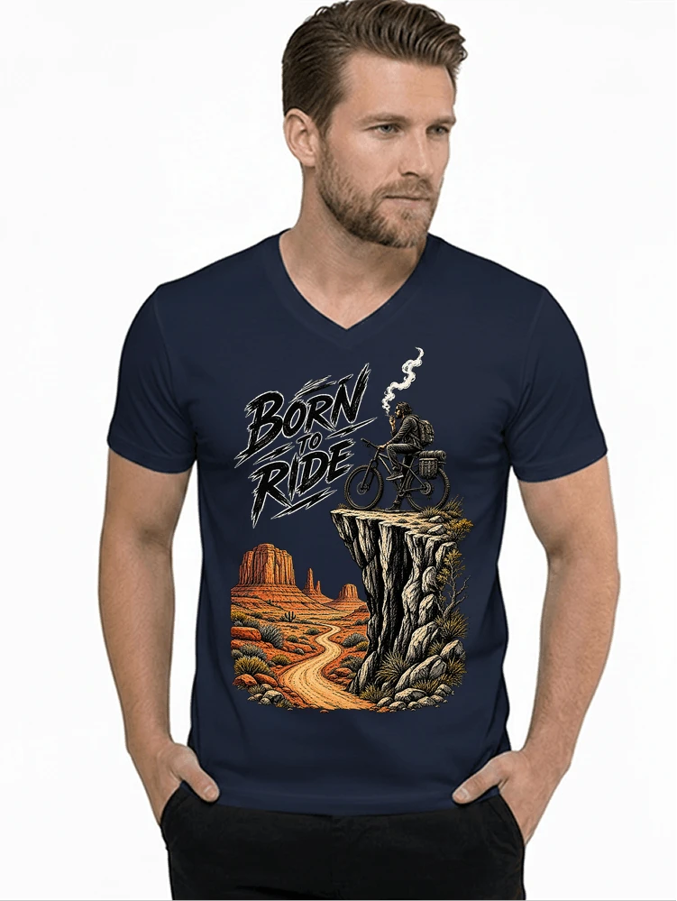 mtb abenteuer t shirt bikepacking outdoor radfahrer geschenk t shirt mit v ausschnitt navy