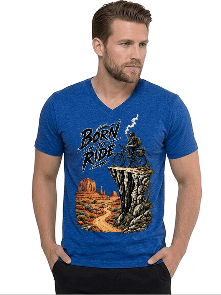mtb abenteuer t shirt bikepacking outdoor radfahrer geschenk t shirt mit v ausschnitt royal blue