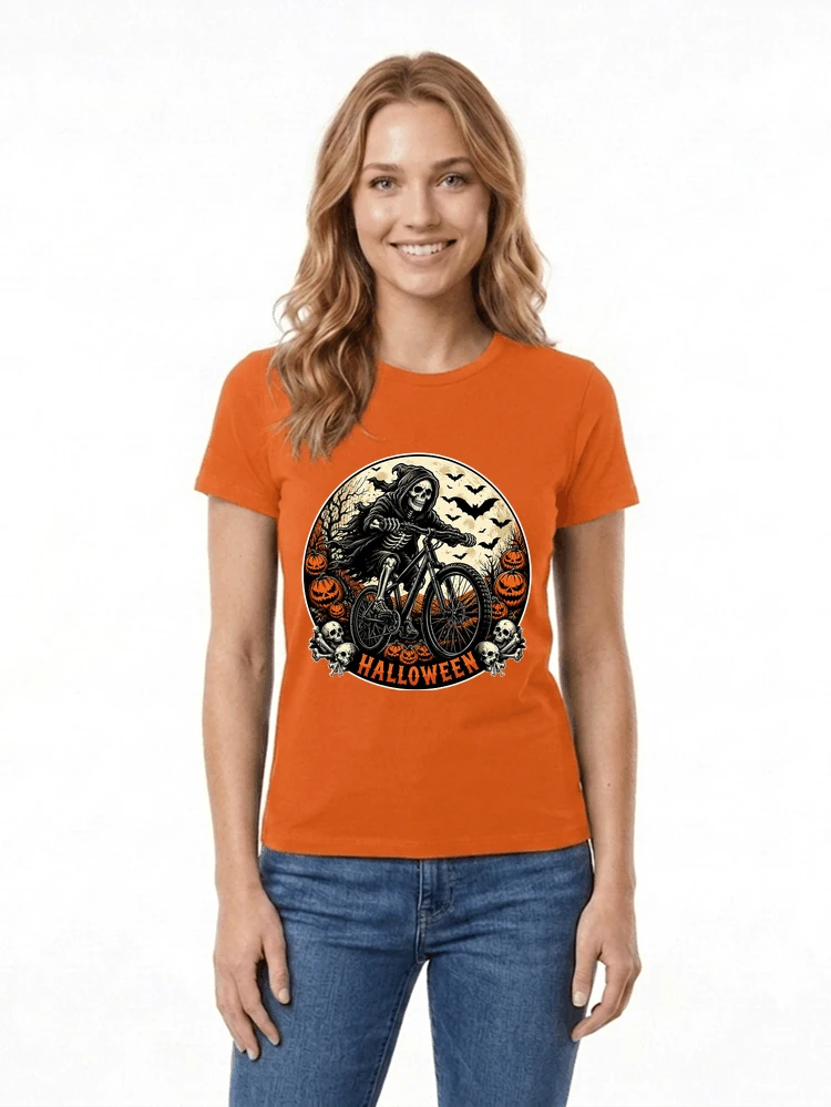 mtb biker t shirt halloween skeleton shirt damen t shirt orange