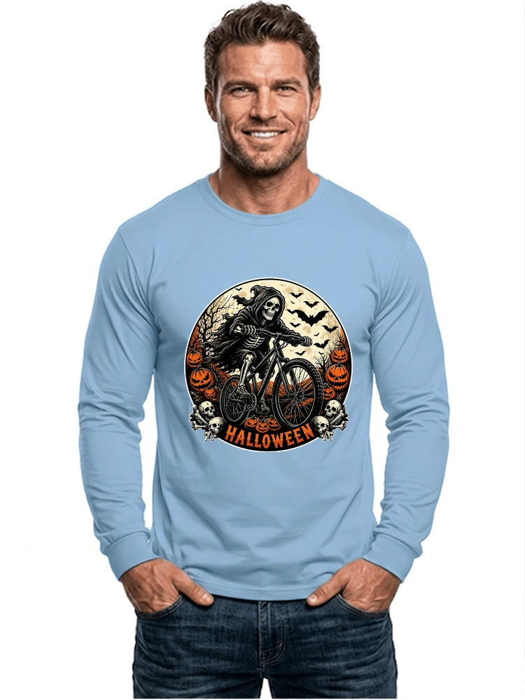 mtb biker t shirt halloween skeleton shirt langarmshirt light blue