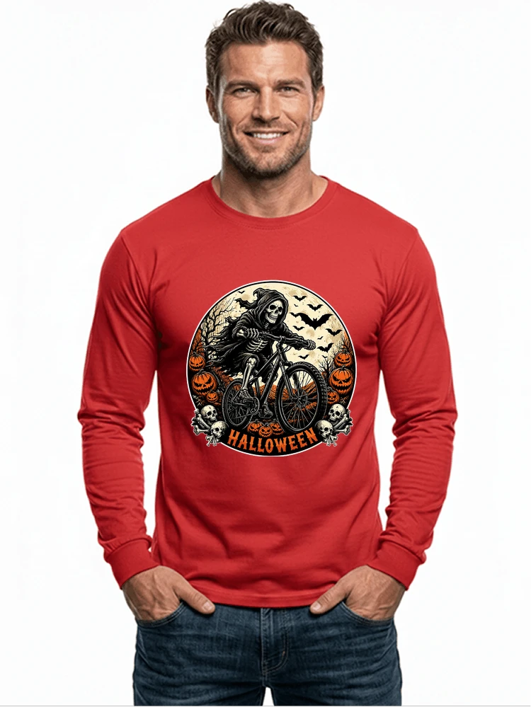 mtb biker t shirt halloween skeleton shirt langarmshirt red