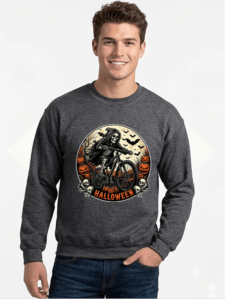mtb biker t shirt halloween skeleton shirt sweatshirt mit rundhalsausschnitt anthracite melange