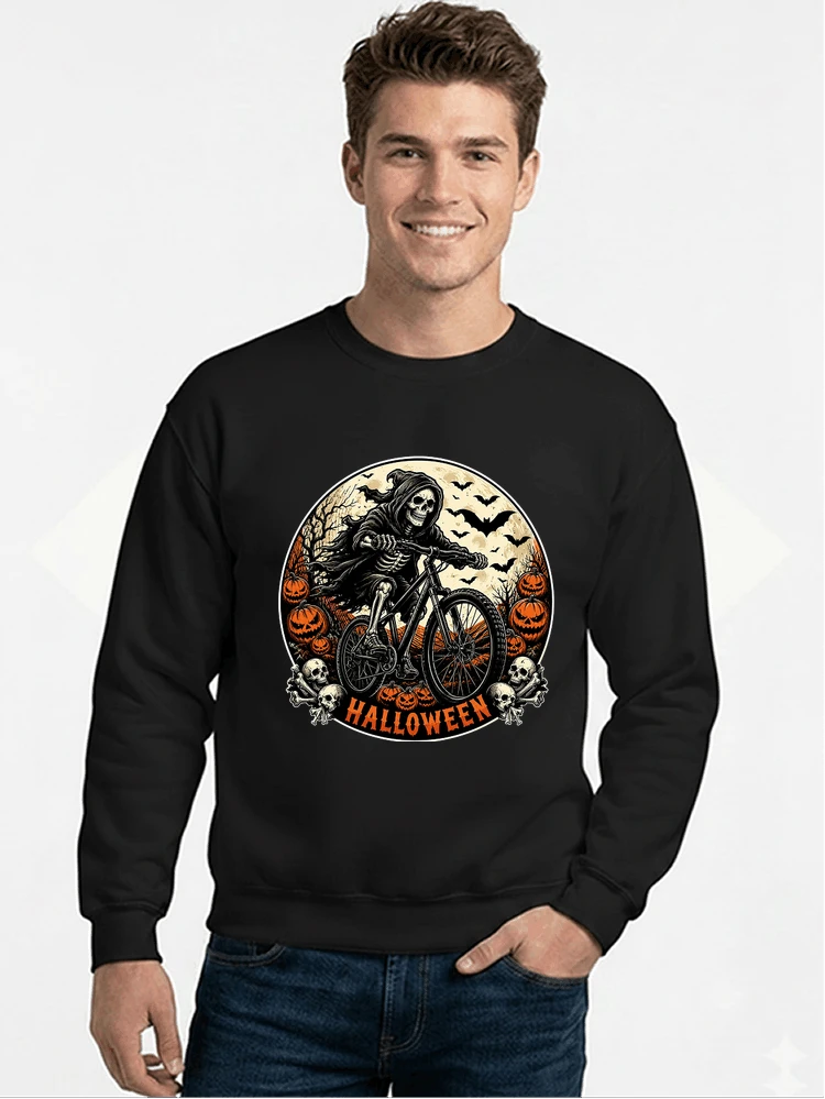 mtb biker t shirt halloween skeleton shirt sweatshirt mit rundhalsausschnitt black