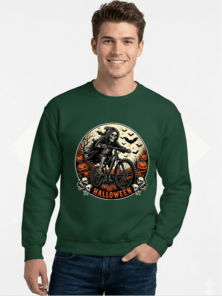 mtb biker t shirt halloween skeleton shirt sweatshirt mit rundhalsausschnitt forest green