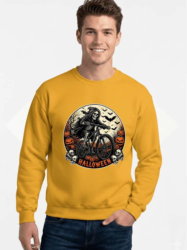 mtb biker t shirt halloween skeleton shirt sweatshirt mit rundhalsausschnitt gold