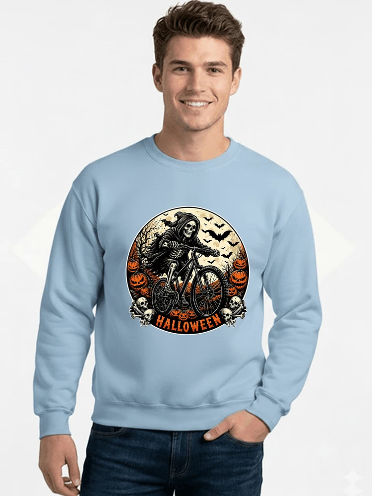 mtb biker t shirt halloween skeleton shirt sweatshirt mit rundhalsausschnitt light blue