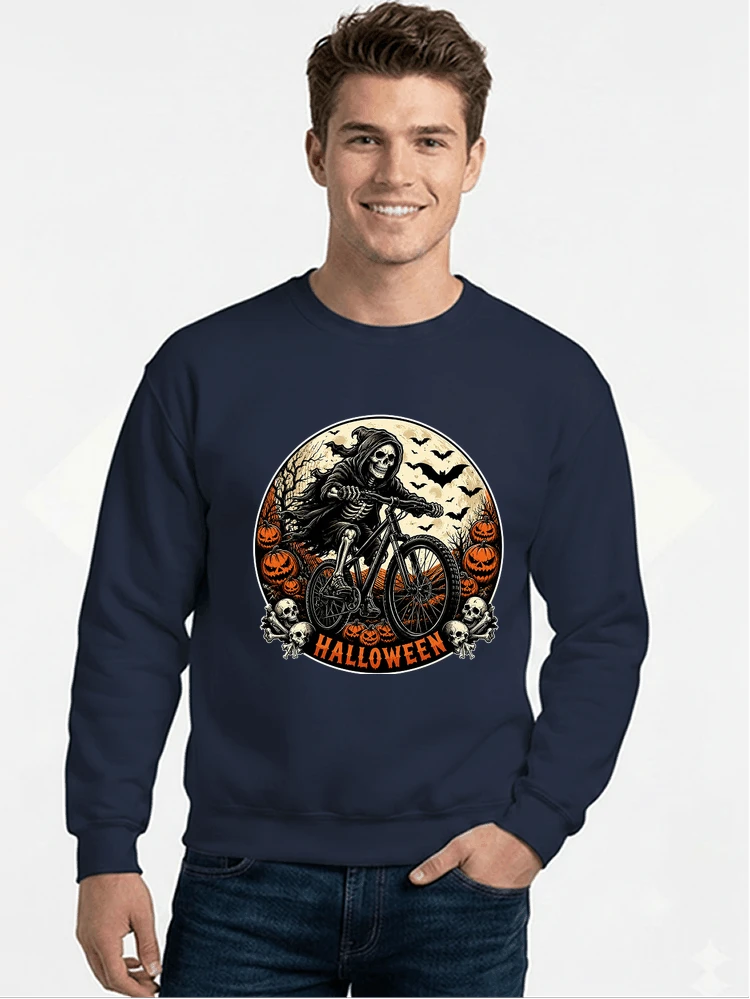 mtb biker t shirt halloween skeleton shirt sweatshirt mit rundhalsausschnitt navy