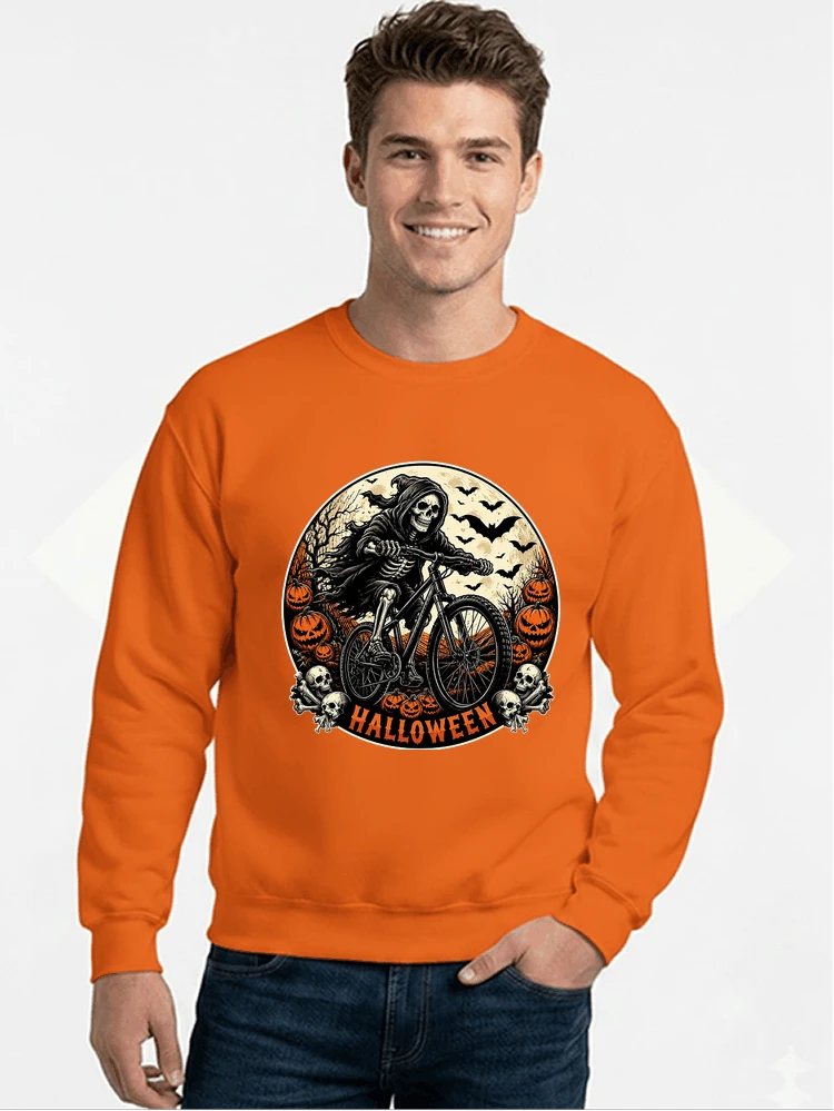 mtb biker t shirt halloween skeleton shirt sweatshirt mit rundhalsausschnitt orange